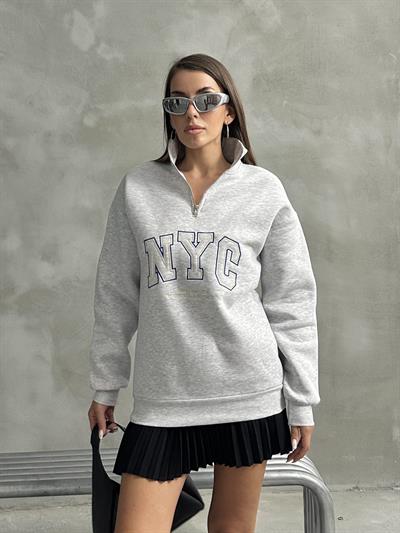 NYC NAKIŞ İŞLEMELİ SWEATSHIRT GRİ