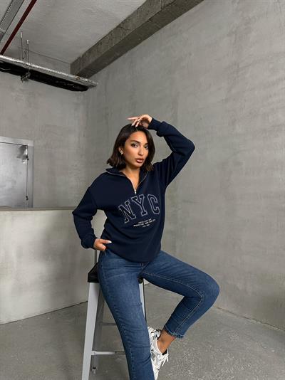 NYC NAKIŞ İŞLEMELİ SWEATSHIRT LACİVERT