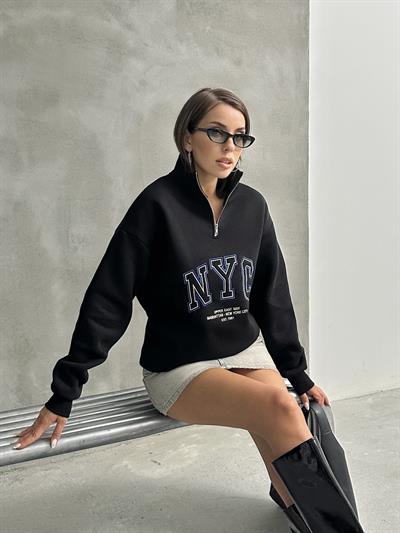 NYC NAKIŞ İŞLEMELİ SWEATSHIRT SİYAH