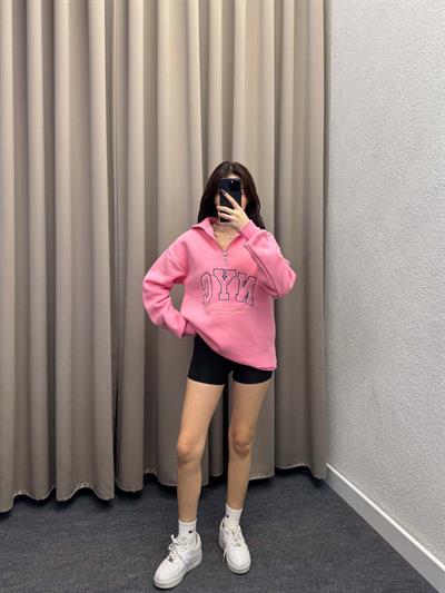Nyc Pudra Oversize Yarım Fermuarlı Sweatshirt