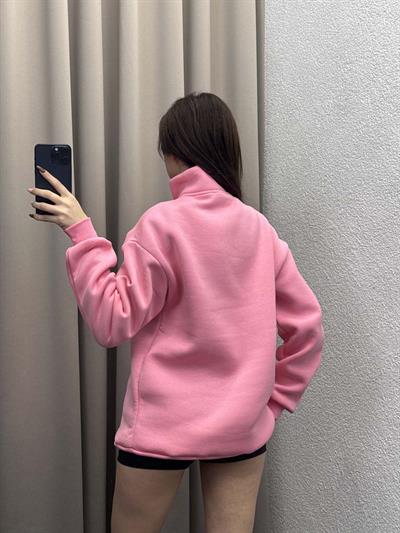 Nyc Pudra Oversize Yarım Fermuarlı Sweatshirt