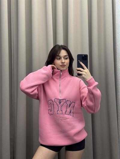 Nyc Pudra Oversize Yarım Fermuarlı Sweatshirt