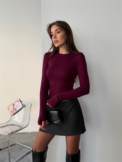 OYS BUZY KUMAŞ PARMAK GEÇME BLUZ BORDO