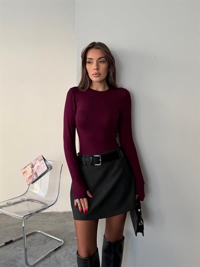 OYS BUZY KUMAŞ PARMAK GEÇME BLUZ BORDO