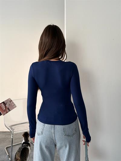 OYS BUZY KUMAŞ PARMAK GEÇME BLUZ LACİVERT