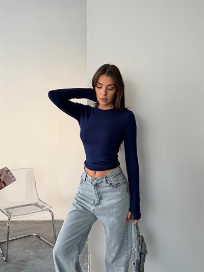 OYS BUZY KUMAŞ PARMAK GEÇME BLUZ LACİVERT
