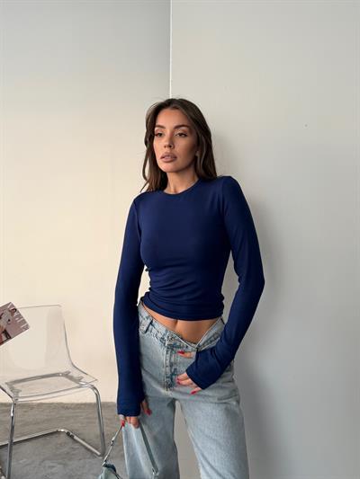 OYS BUZY KUMAŞ PARMAK GEÇME BLUZ LACİVERT