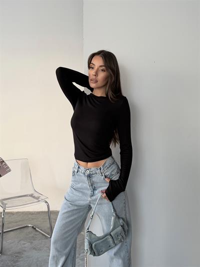 OYS BUZY KUMAŞ PARMAK GEÇME BLUZ SİYAH