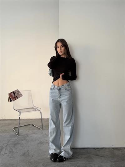 OYS BUZY KUMAŞ PARMAK GEÇME BLUZ SİYAH