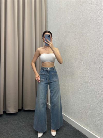 Paça Kesik İspanyol Paça Mavi Jean 