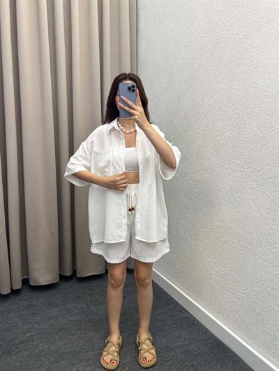 Pakhet Keten Beyaz Gömlekli Takım