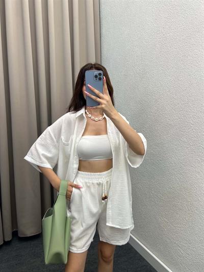 Pakhet Keten Beyaz Gömlekli Takım