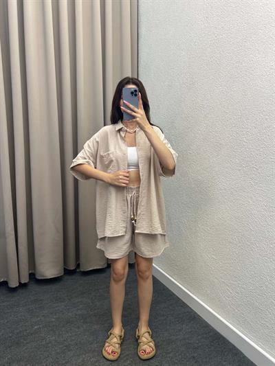 Pakhet Keten Krem Gömlekli Takım