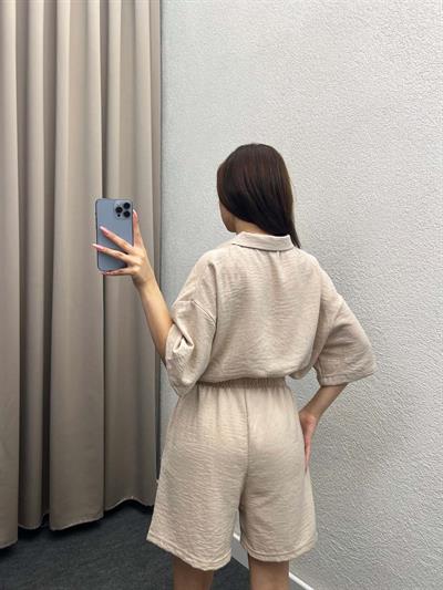 Pakhet Keten Krem Gömlekli Takım