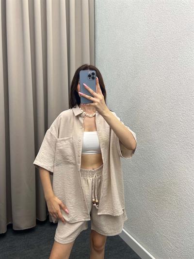 Pakhet Keten Krem Gömlekli Takım