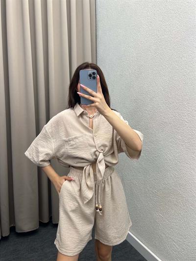 Pakhet Keten Krem Gömlekli Takım