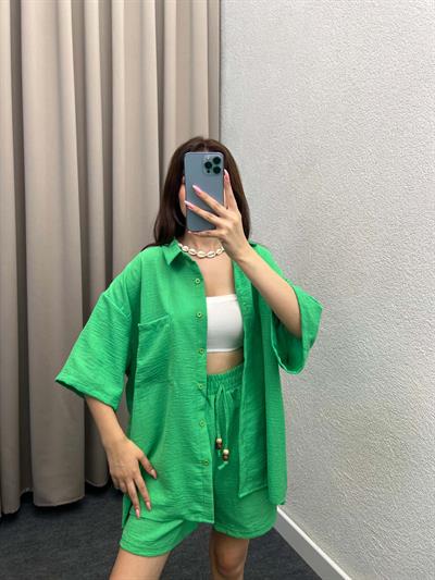 Pakhet Keten Yeşil Gömlekli Takım