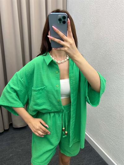 Pakhet Keten Yeşil Gömlekli Takım