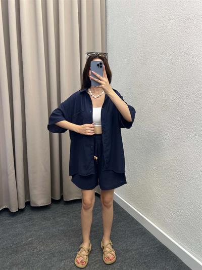 Pakhet Keten Lacivert Gömlekli Takım