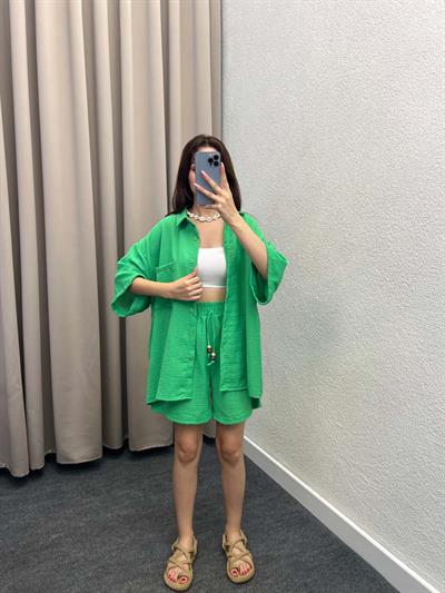 Pakhet Keten Yeşil Gömlekli Takım