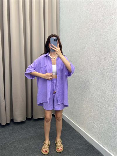 Pakhet Keten Lila Gömlekli Takım