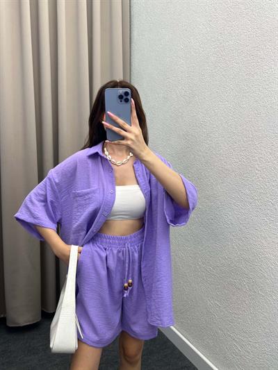 Pakhet Keten Lila Gömlekli Takım