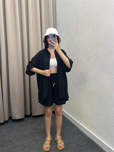 Pakhet Keten Siyah Gömlekli Takım