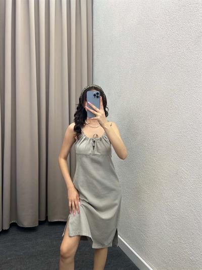 Palmiye Gri Keten Elbise