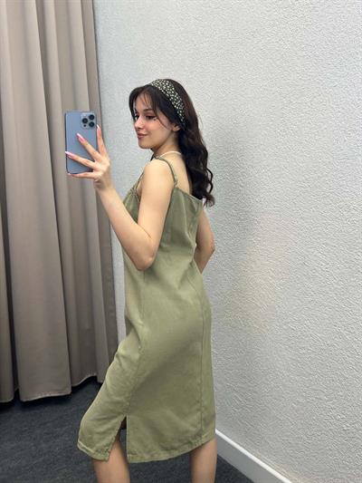 Palmiye Mint Keten Elbise