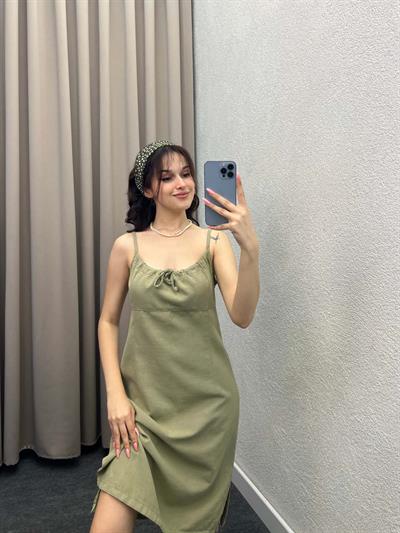 Palmiye Mint Keten Elbise