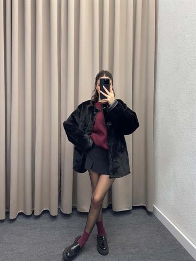 Mngo Aplikli Siyah Kahve Palto