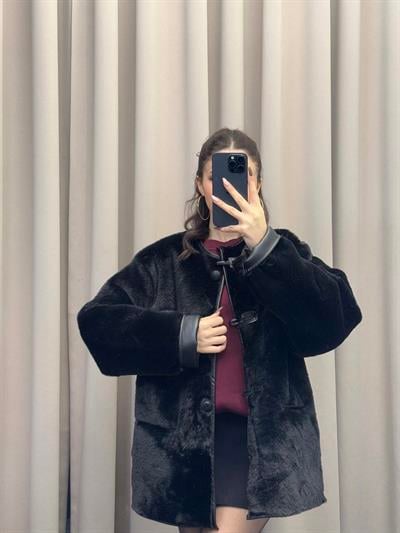 Mngo Aplikli Siyah Kahve Palto