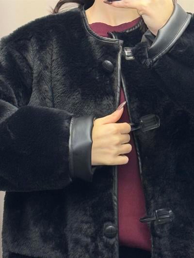 Mngo Aplikli Siyah Kahve Palto