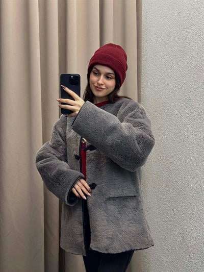 Mngo Aplikli Kürklü Füme Palto