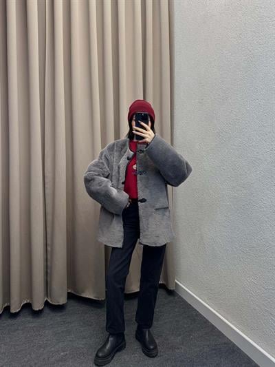 Mngo Aplikli Kürklü Füme Palto