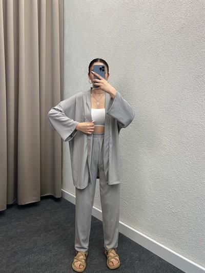 Pena Gri Gofre Kimono Takım