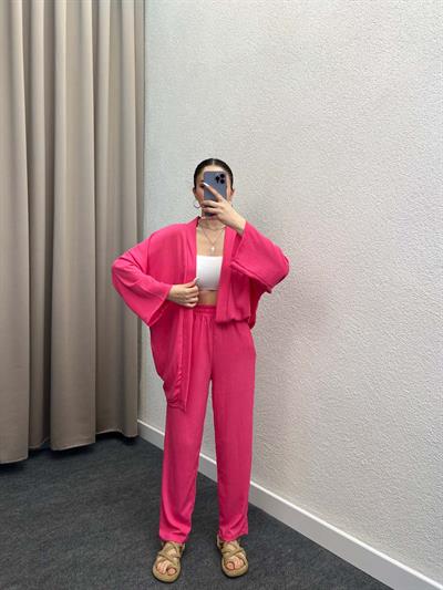 Pena Pembe Gofre Kimono Takım