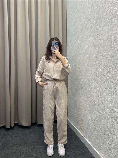 Pera Keten Bej Gömlekli Takım