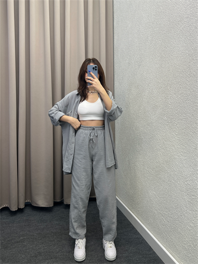 Pera Keten Gri Gömlekli Takım