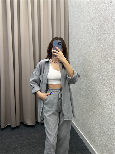 Pera Keten Gri Gömlekli Takım