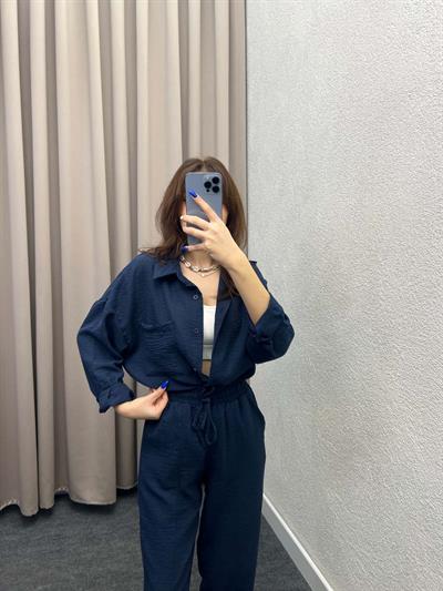 Pera Keten Lacivert Gömlekli Takım