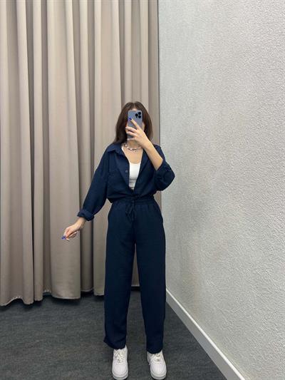 Pera Keten Lacivert Gömlekli Takım