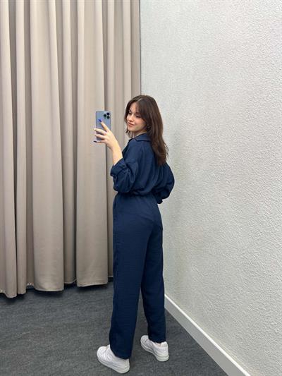 Pera Keten Lacivert Gömlekli Takım