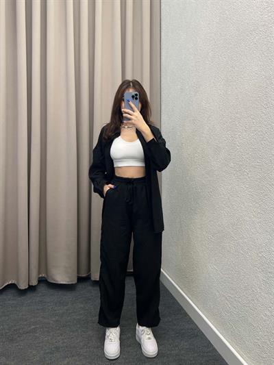 Pera Keten Siyah Gömlekli Takım