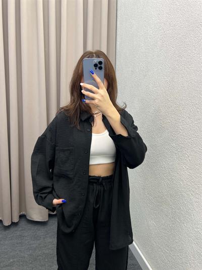 Pera Keten Siyah Gömlekli Takım