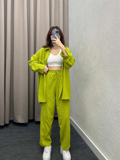 Pera Keten Yeşil Gömlekli Takım