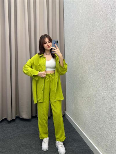 Pera Keten Yeşil Gömlekli Takım