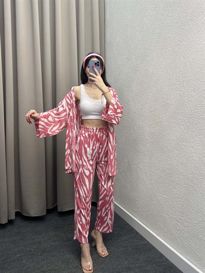 Piraye Pembe Kimono Takım