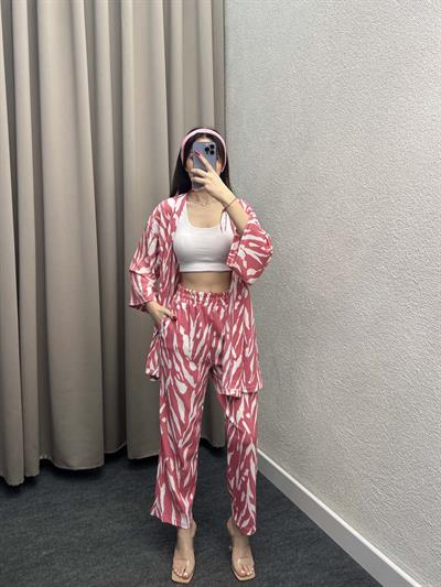 Piraye Pembe Kimono Takım