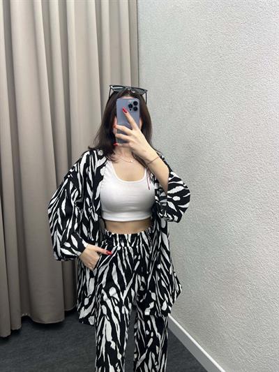 Piraye Siyah Kimono Takım